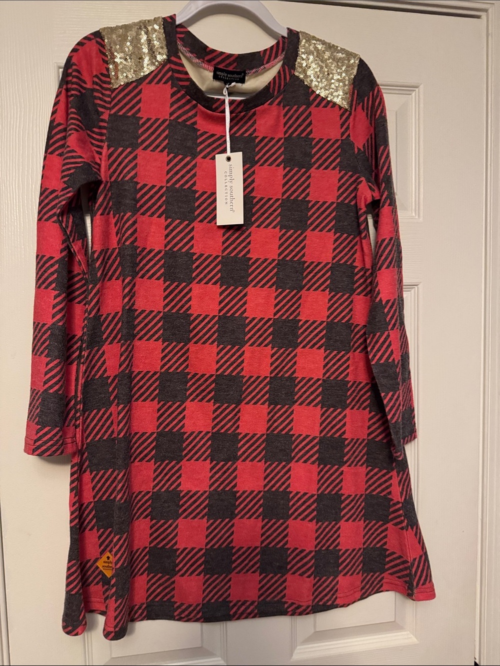 NWT SIMPLY SOUTHERN Sequin Shoulders Tartan Dress